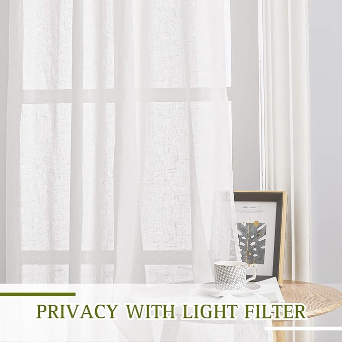 NICETOWN 45 inch Curtains White Semi Sheer, Grommet Light Filtering Window Treatments Privacy Drapes Casual Rustic Style for Kitchen/Bedroom, W29 x L45, 2 Panels