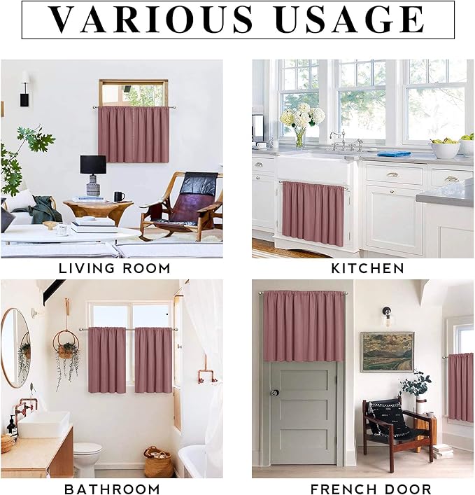 RYB HOME Short Blackout Curtains for Small Window, Sunmmer Heat Light Blocking Privacy Protection Curtains for Sunroom Laundry Room Stair Window, Width 52 by Length 36, Dusty Rose, Set of 2