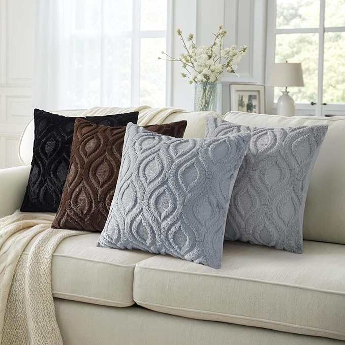 decorUhome Throw Pillow Covers 12x20 Inch Set of 2, Soft Plush Faux Wool Black Solid Couch Pillow Covers, Accent Farmhouse Neutral Rectangle Pillow Cases for Sofa Bed Living Room