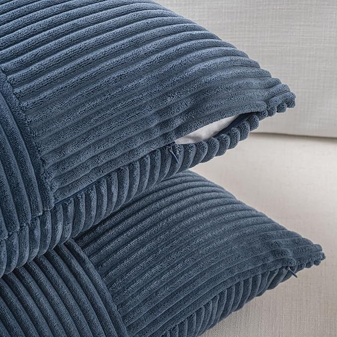 Fancy Homi 2 Packs Dusty Blue Lumbar Decorative Throw Pillow Covers 16x26 Inch for Living Room Couch Bed Sofa, Rustic Farmhouse Boho Home Decor, Soft Striped Corduroy Rectangle Accent Cushion Case
