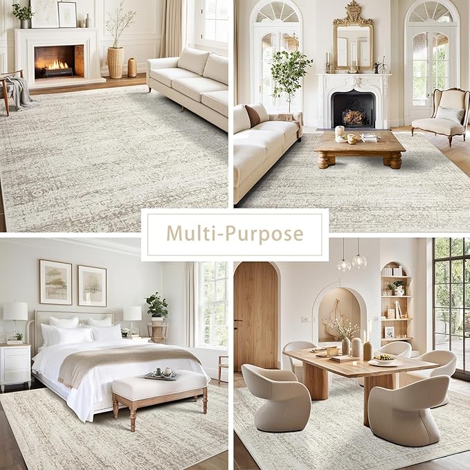 Washable Rugs 4x6 Area Rugs for Living Room,Bedroom,Kids Room,Nursery- Ultra Soft Faux Wool Small Carpets,Non Slip&Non-Shedding Low Pile Vintage Print Rugs for Enterway,Home Office Decor
