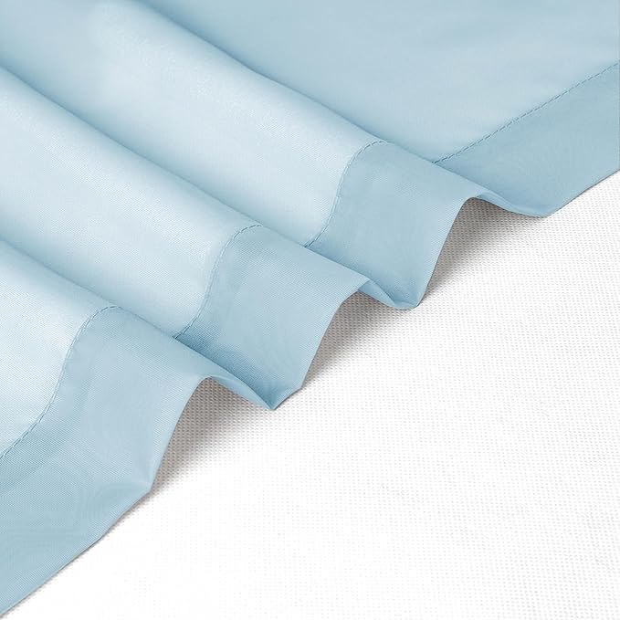 Chyhomenyc Light Blue Sheer Valances for Windows 2 Pack, Small Window Curtains for Living Room Bathroom Cafe Laundry Basement, Modern Top Dual Rod Pocket Voile Curtain, 42W x 14L inches, Sky Blue