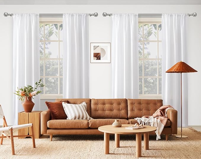 KAMANINA 2 Pack Curtain Rods for Windows 48 to 84 Inch, Antique Silver Heavy Duty Curtain Rod Adjustable, 7/8 Inch Single Decorative Drapery Rods 32 to 86 Inch(2.6-7.1Ft), Netted Texture Finials