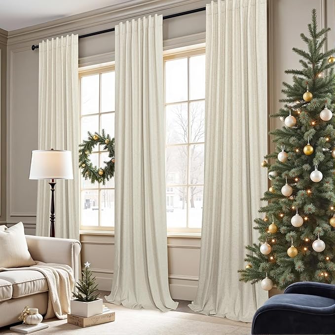 Short Small Blackout Curtains 54 Inches Long for Bedroom Aesthetic Beige Linen Colored Boho Black Out Curtains Insulated Thermal Curtains for Summer Heat Blocking Basement Bathroom Window 52x54 Length