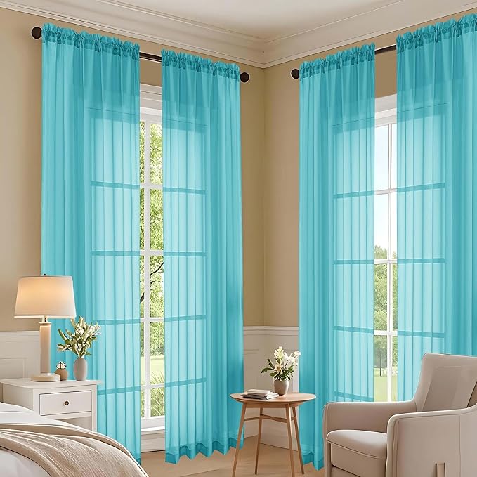 OVZME Turquoise Bedroom Curtains 2 Panel Sets 90 Inch Length, 59 Inch Extra Wide Light Filtering Light Weight Soft Window Treatment Panels for Study Room Living Room Guest Room, 59Wx90L Inches