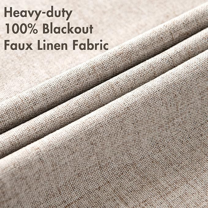 MIULEE Linen Blackout Curtains and Drapes 100% Room Darkening Thermal Insulated Grommet Window Panels with Coating 2 PCs W 42 x L 90 inches Khaki