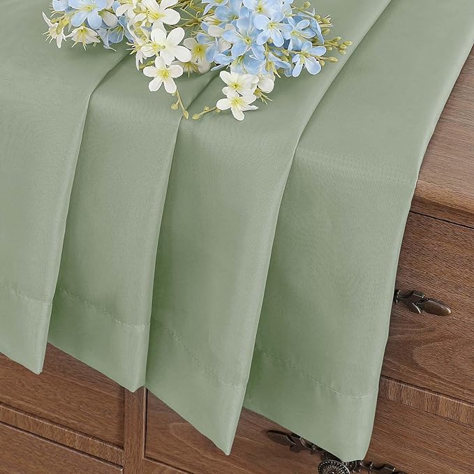 Sage Green Small Sheer Curtains Tier 24 Inches Length 2 Pieces, Light Filtering Cafe Curtains for Living Room Bathroom, Modern Window Treatments Dual Rod Pocket Panels, 2X42Wx24L Inches