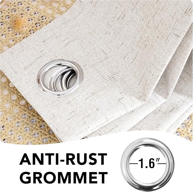 H.VERSAILTEX Linen Blackout Curtains 63 Inches Long 100% Absolutely Blackout Thermal Insulated Textured Linen Look Curtain Draperies Anti-Rust Grommet, Energy Saving with White Liner, 2 Panels, Ivory