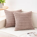 Pack of 2 Corduroy Decorative Throw Pillow Covers 18x18 InchSoft Striped Pillow Covers Modern Farmhouse Home Decor for Sofa Living Room Couch Bed（Light Brown）