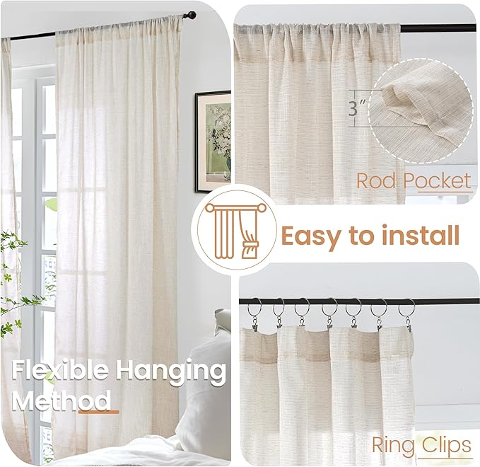 BGment Oatmeal Linen Curtains 84 Inch Length for Living Room, Lightweight Window Drapes Rustic Country Textured with Rod Pocket for Farmhouse Bedroom, 2 Panels Set, Each 42 Inch Wide