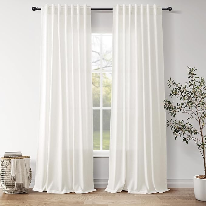 Nanspring Neutral Linen Curtains 120 Inches Long for Living Room Linen Sheer Curtain Back Tab Coastal Modern Farmhouse Floor to Ceiling Drapes for Bedroom Office High Window 52x120, 2 Panels