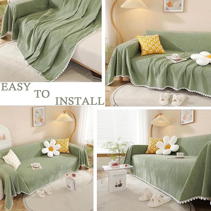 HANDONTIME Couch Cover, Sofa Covers, Sage Couch Cushion Cover Dog Furniture Protector for Living Room Chenille Couch Throw Cover Soft Thick Machine Washable Throw Blankets Sofa Slipcovers, 71" X150"