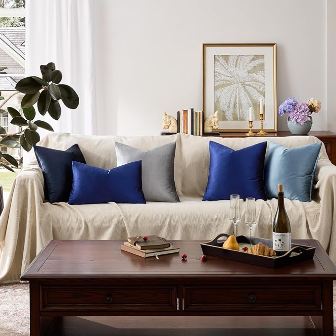 GIGIZAZA Royal Blue Velvet Decorative Throw Pillow Covers for Sofa Bed 2 Pack Soft Cushion Cover (Royal Blue, 18 x 18- Set of 2)