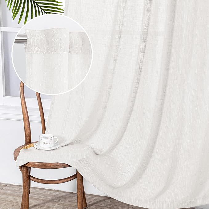 MYSKY HOME Short Curtains for Small Kitchen Windows 45 inches Length, Linen Look Curtain Drapes Cotton Polyester Blend, Soft Fabric Light Filtering Privacy Protect, Beige White, 50 x 45 inches, 2 PCs