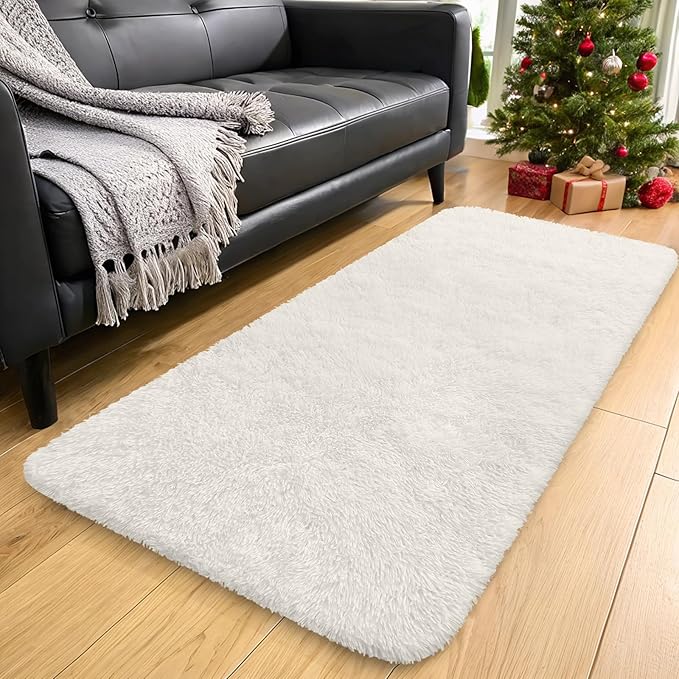 OLANLY 2x6 Machine Washable Runner Rugs for Hallway, Soft Fluffy Shaggy Bedside Rugs for Bedroom, Living Room, Indoor Floor Carpet for Kids Girls and Boys, Nursery Rooms, Home Decor Aesthetic, Ivory