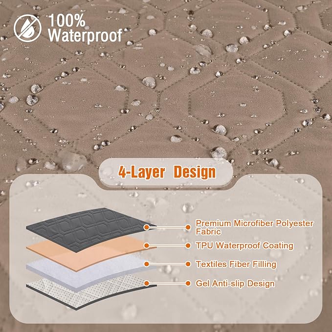 VANSOFY Waterproof Recliner Couch Covers, Sofa Covers 1-Piece Washable Reclining Sofa Cover Non-Slip Furniture Protector with Elastic Straps Pocket for Dogs, Pets(Light Brown,2 Seater)