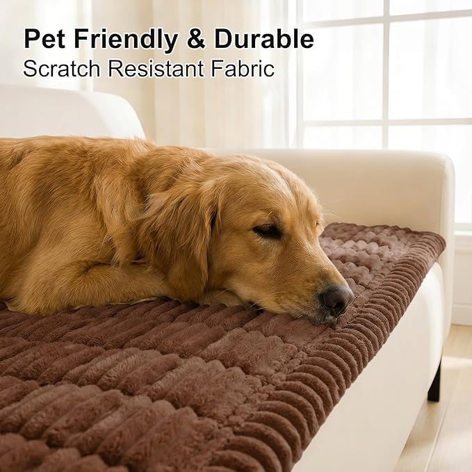 Smiry Couch Cover for Dogs Washable, Non Slip Fuzzy Pet Couch Covers for 3 Cushion Sofa Pet Friendly, Thick Soft Sofa Slipcovers Cushion Protector (Brown, 27.6" x 88")