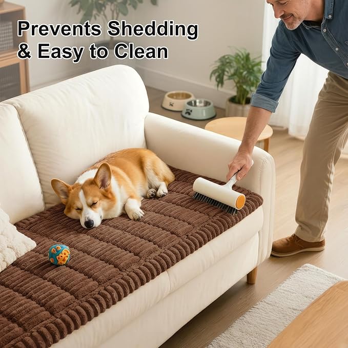 Smiry Couch Cover for Dogs Washable, Non Slip Fuzzy Pet Couch Covers for 3 Cushion Sofa Pet Friendly, Thick Soft Sofa Slipcovers Cushion Protector (Brown, 27.6" x 70.9")