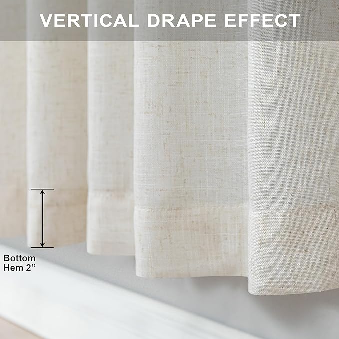 Cream Colored Curtains 144 Inches Long Sheer Linen Light Filtering Window Treatments Hidden Tab 2 Story High Living Room Drapes Wall Tall Curtains for High Ceiling Long Window 12 FT Length 52W x 144L