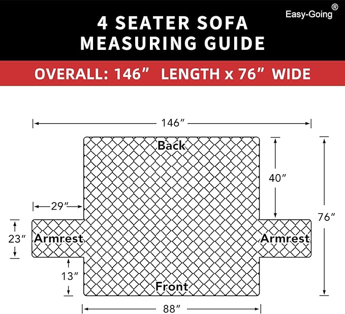 Easy-Going 4 Seater Sofa Slipcover Reversible Sofa Cover Water Resistant Couch Cover with Foam Sticks Elastic Straps Furniture Protector for Pets Children Dog (XX-Large, Light Gray/Light Gray)