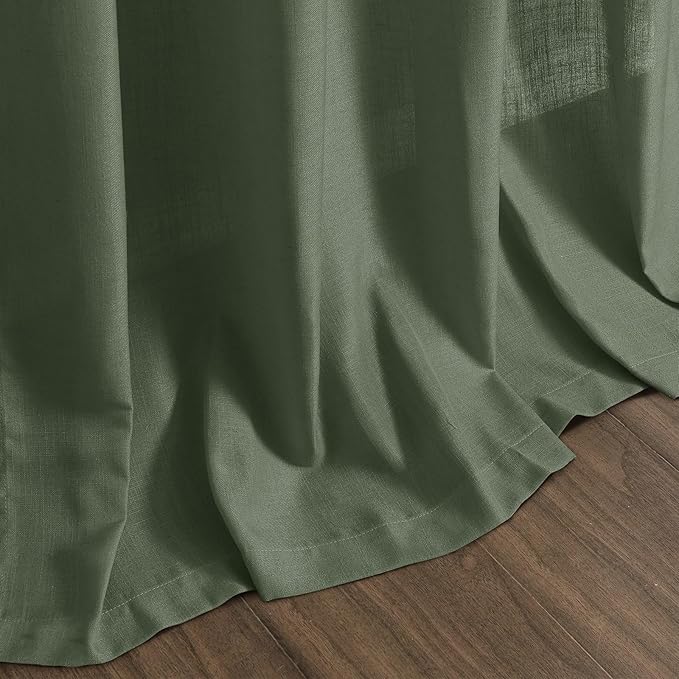 Nanspring Forest Green Linen Curtains for Living Room 120 Inches Long Light Filtering Semi Sheer Curtain Back Tab Wabi Sabi Boho Decor Floor to Ceiling High Window for Bedroom Office 52x120, 2 Panels