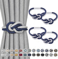 NICEEC 4 Pack Mini Magnetic Curtain Tiebacks Nordic Simple Style Drape Tie Backs Elegant Hand Weave Rope Knot Decorative Curtain Holdbacks for Home & Office Thin Window Drapery (Dark Blue & Grey)