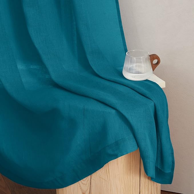NICETOWN Peacock Green Sheer Curtains, & Drapes, Grommet Semi Sheer Linen Curtains Privacy with Light Filtering Window Treatments for Children, Adult Room/Kids Room, W52 x L108, 2 Panels
