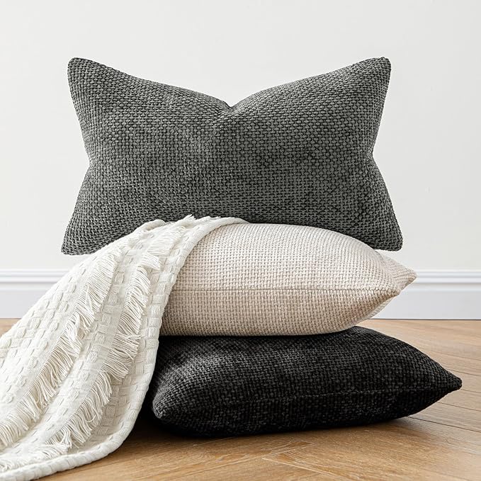 MIULEE Pack of 2 Couch Throw Pillow Covers 22x22 Inch Neutral Beige Modern Boho Accent Decorative Pillow Covers Soft Chenille Farmhouse Cushion Covers for Home Decor Bed Sofa Living Room