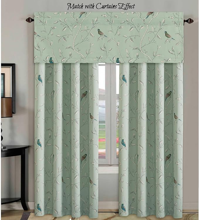 H.VERSAILTEX Blackout Curtain Valances for Kitchen Window/Living Room/Bathroom Privacy Added Rod Pocket Home Decoration Winow Valance, 52" W x 18" L, Birds in Sage