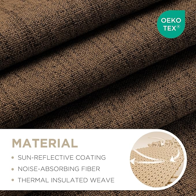 Joydeco Blackout Curtains for Bedroom - 100% Light Blocking 2 Panels Cappuccino Drapes 37" W x 96" L, Thermal Insulated Room Darkening Curtains, Linen Textured for Living Room, Rod Pocket & Back Tabs
