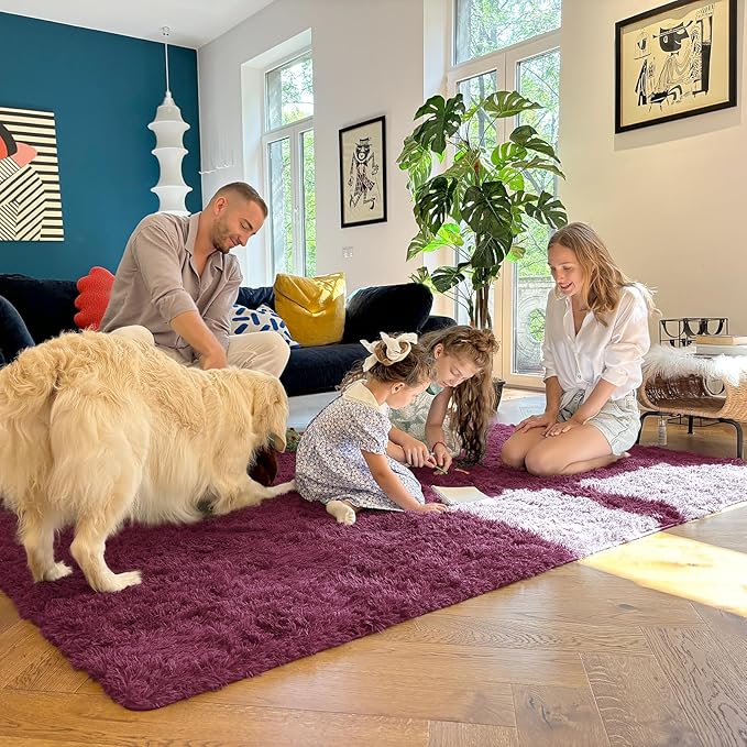 OLANLY 2x3 Machine Washable Small Bedside Rug, Soft Fluffy Shaggy Entryway Throw Rugs for Bedroom, Living Room, Indoor Floor Carpet for Kids Girls Boys, Nursery Rooms, Home Decor Aesthetic, Burgundy