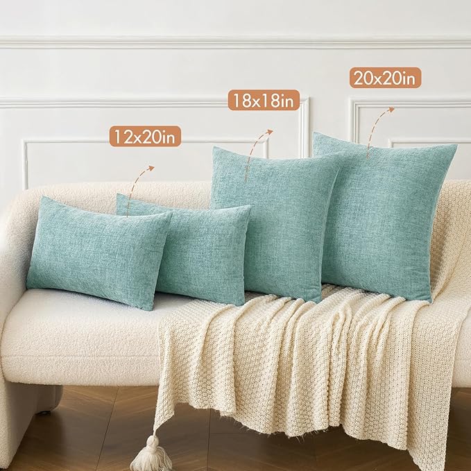 MIULEE Pack of 2 Couch Throw Pillow Covers 16x16 Inch Soft Aqua Green Chenille Pillow Covers for Sofa Living Room Spring Home Decor Couch Solid Dyed Cases