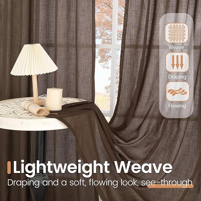 BGment Brown Linen Curtains 72 Inches Long for Living Room, Window Drapes Rustic Textured Semi Sheer for Farmhouse Beroom Dining Room Decor Rod Pocket Lightweight, 2 Panels Set, Each 52 Inch Wide