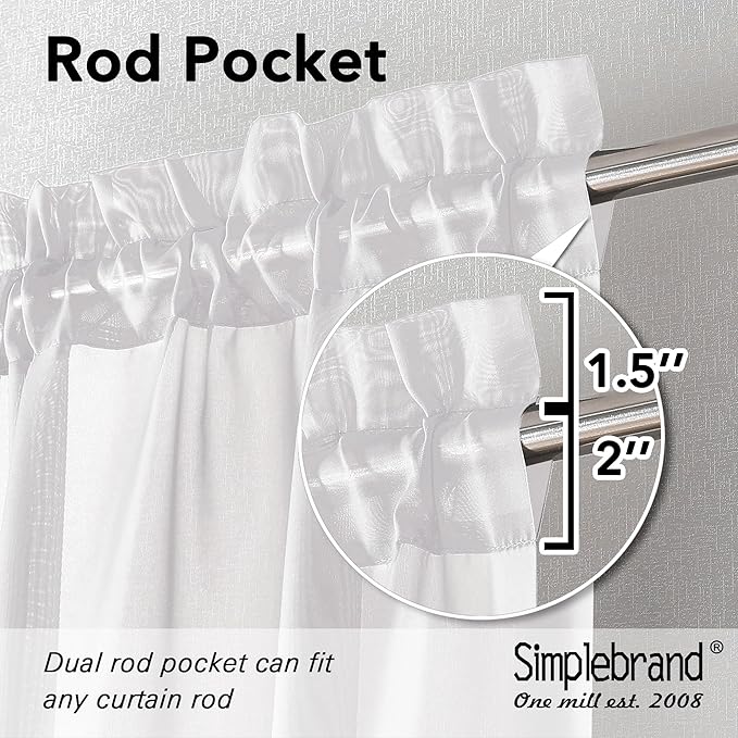 Simplebrand White Short Sheer Curtains 45 Inch Length for Small Windows, Rod Pocket 2 Panels Set Solid Voile Drapes Window Sheer Curtains for Bedroom Bathroom Kids Room Kitchen, 42x45 Inch, White