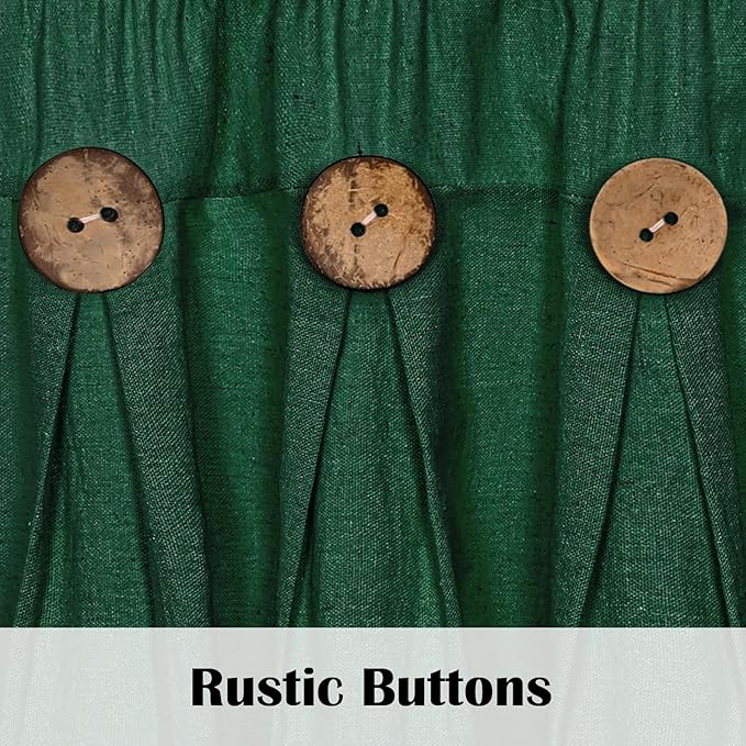 FRAMICS Farmhouse Valance Curtains, Boho Cotton Linen Kitchen Valance, Green Rustic Button Window Valances for Kitchen Bathroom, Country Rod Pocket Valances for Windows Christmas, Green, 52 x 18 Inch