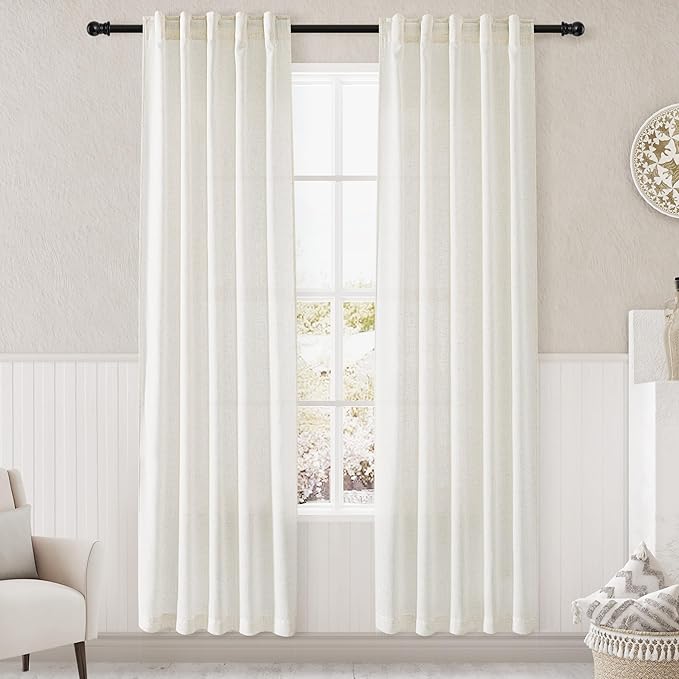 Nanspring Natural Linen Curtains 80 Inch Length 2 Panel Set Thermal Insulated Back Tab Drapes for Bedroom Living Room Classroom Semi Sheer Privacy Light Filtering Windows 40x80 Inch