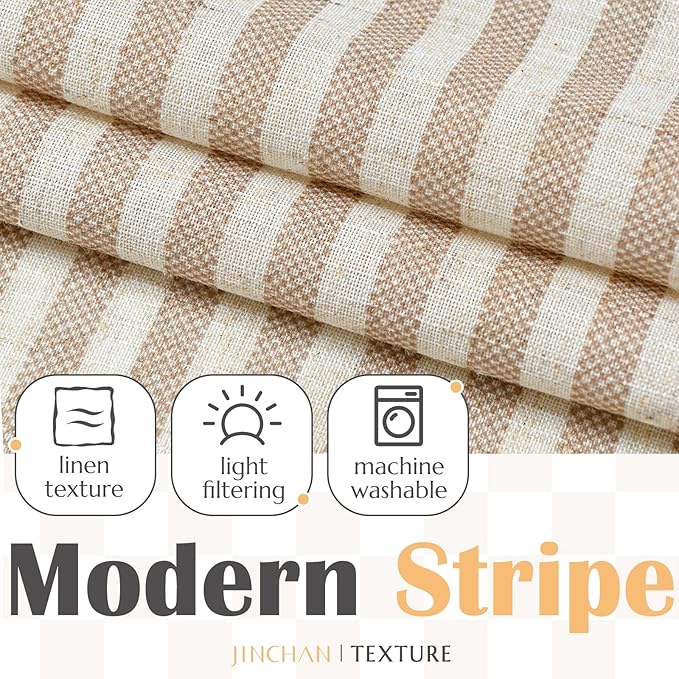jinchan Linen Valance Curtain Striped Small Window Curtain Double Layer Light Filtering Modern Farmhouse Valance for Kitchen Living Room Bedroom 18 Inch Rod Pocket 1 Panel Taupe on Beige