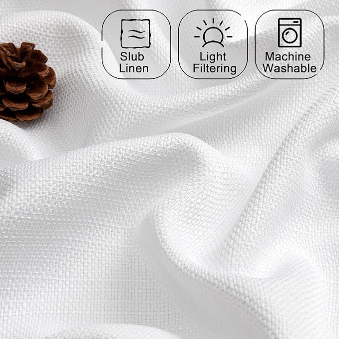 Chyhomenyc White Valance for Windows, Light Filtering Faux Linen Textured Decorative Rod Pocket Small Short Valance for Bathroom Laundry Basement, 60Wx14L inch, 1 Piece