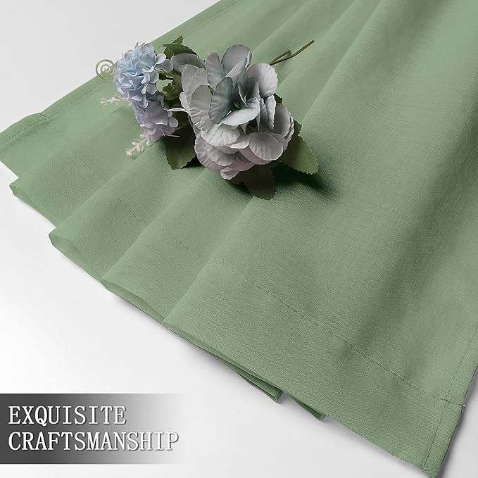 Tollpiz Short Sheer Curtains Linen Textured Bedroom Curtain Sheers Light Filtering Rod Pocket Voile Curtains for Living Room, 54 x 45 inches Long, Sage Green, Set of 2 Panels