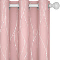 Deconovo Pink Blackout Curtains for Bedroom, Thermal Insulated Soundproof Pravicy Curtain, Silver Wave Dots Print, 42 x 84 Inch Long, Machine Washable Window Panels for Kids Room Nursery, Set of 2