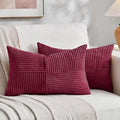 Fancy Homi 2 Packs Burgundy Lumbar Decorative Throw Pillow Covers 14x22 Inch for Living Room Couch Bed, Farmhouse Boho Home Decor, Soft Striped Corduroy Rectangle Accent Cushion Case 35x55 cm