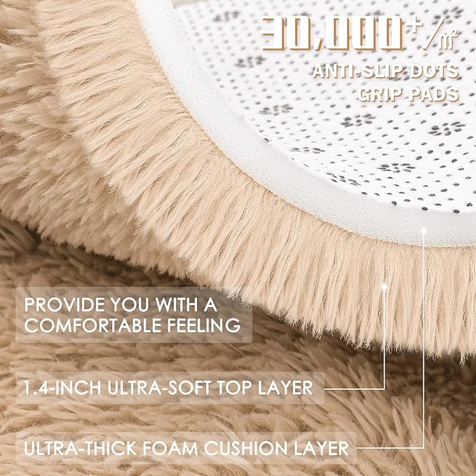 OLANLY 3x5 Machine Washable Small Bedside Rug, Soft Fluffy Shaggy Rugs for Living Room, Bedroom, Indoor Floor Carpet for Kids Girls and Boys, Preppy Dorms, Nursery, Home Decor Aesthetic, Beige