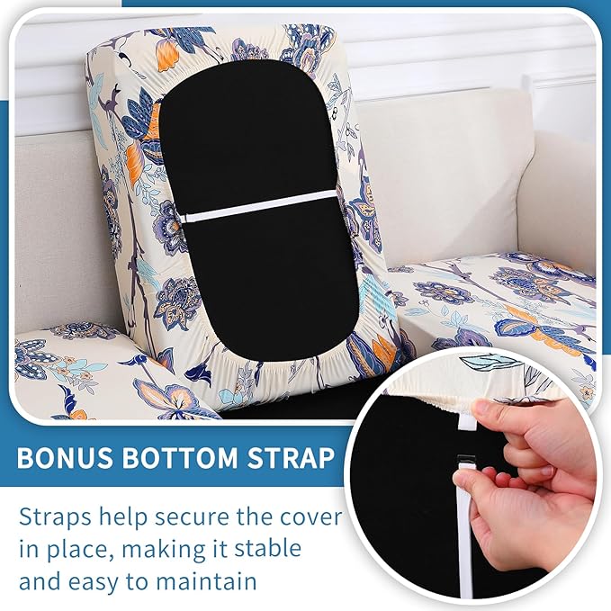 hyha Printed Couch Cushion Covers, Floral Sofa Covers Washable for 3 Cushion Couch, Stretch Pattern Outdoor Cushion Covers for Patio Furniture with Elastic Bottom(3 Packs, Vintage Flower)