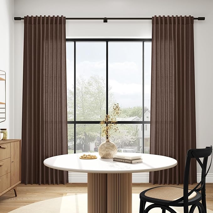 Cappuccino Curtains 63 Inches Long 2 Panel Sets for Living Room Bedroom, Light Filtering Linen Drapes for Kitchen Windows Rod Pocket or Back Tab Curtain,Semi Sheer 52x63