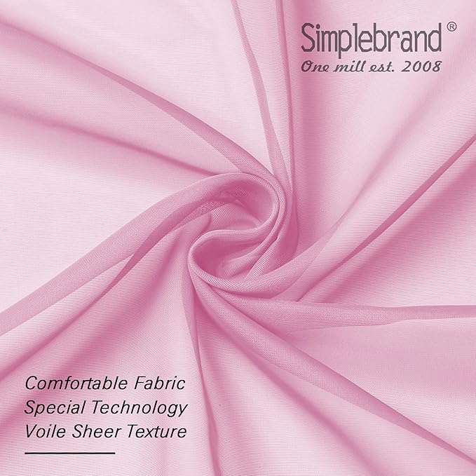 Simplebrand Pink Sheer Curtains 96 Inches Long, Light Filtering Rod Pocket Solid Color Window Sheer Curtain Panels, Elegant Curtains & Drapes for Living Room, Bedroom 2 Panels (Pink, 42" W x 96" L)