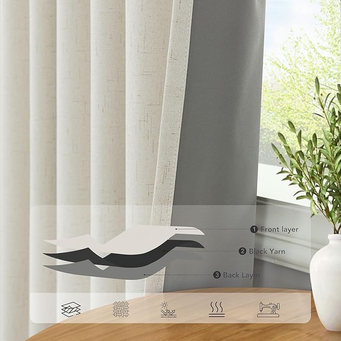 Extra Wide 70 Inch Blackout Curtains 96 Inches Long for Living Room Rustic Boho Room Darkening Textured Linen Drapes for Dining Room Office Insulated Ceiling to Floor Window 2 Panels 70x96 Cream Ivory