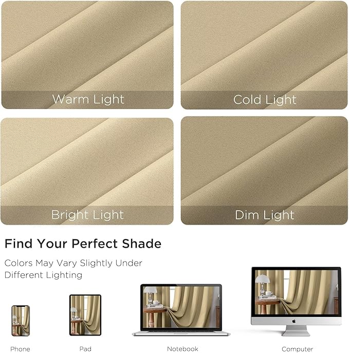 CUCRAF Beige Blackout Curtains 45 inch Length 2 Panels Set, Rod Pocket Room Darkening Drapes for Bedroom Living Room, Insulated Thermal Light Blocking Window Curtain (W52 x L45 Inch)