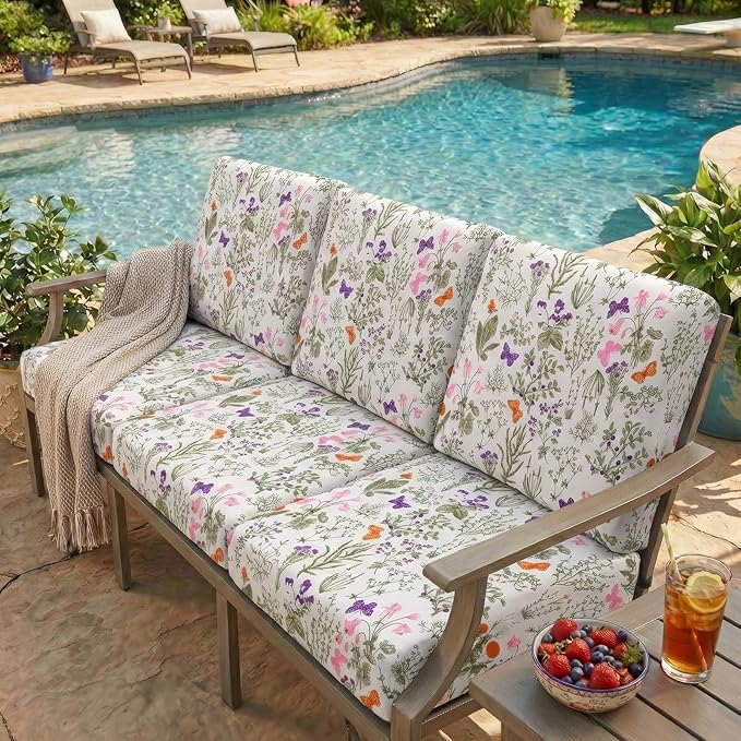hyha Printed Couch Cushion Covers, Floral Sofa Covers Washable for Cushion Couch, Stretch Pattern Outdoor Cushion Covers for Patio Furniture with Elastic Bottom(Small, Sage Wild Green)