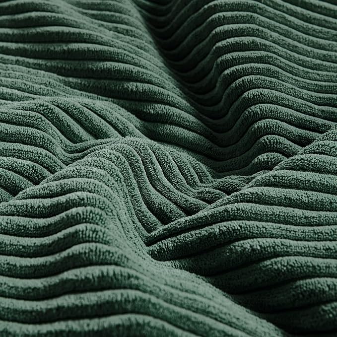 Fancy Homi Set of 2 Dark Green Decorative Throw Pillow Covers 22x22 Inch for Living Room Couch Bed, Boho Farmhouse Forest Green Home Decor, Soft Corss Corduroy Patchwork Textured Cushion Case