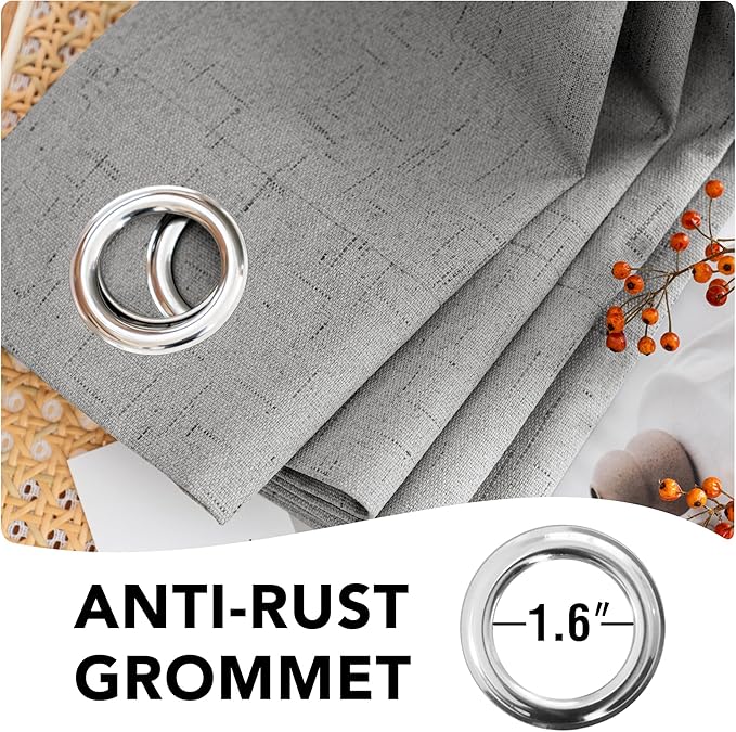H.VERSAILTEX Primitive Linen Curtains 100% Blackout Curtain Drapes Burlap Curtains with White Thermal Insulated Liner, Grommet Top Drapes Living Room/Bedroom (2 Panels, 42 x 45 Inch, Dove Gray)